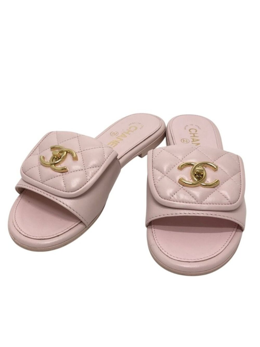 Chanel Sandals Turnlock Leather Pink